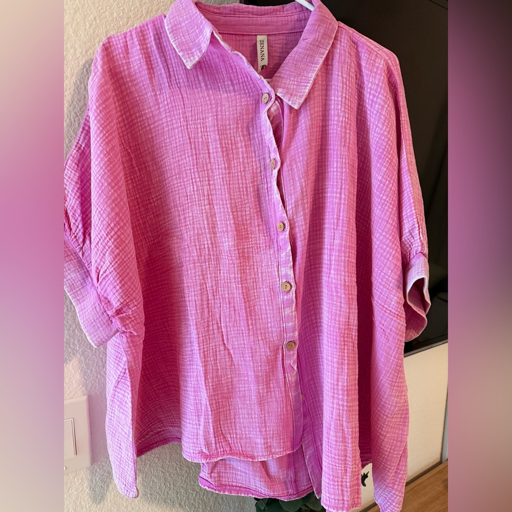 Zenana Outfitters Pink Button Down Shirt